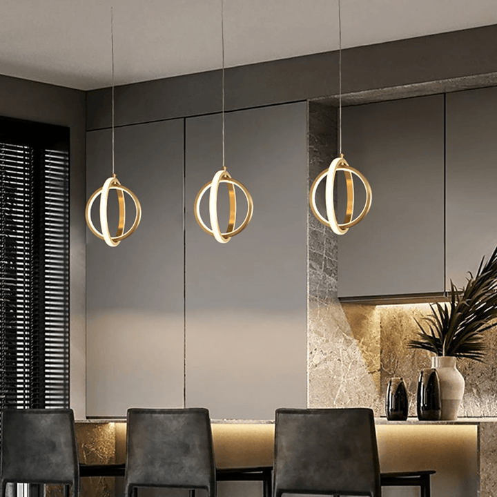 Suspension Lumineuse LED à Deux Anneaux - Design Géométrique Doré