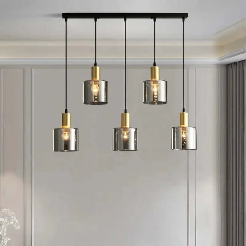 Suspension Design En Noir Avec Or Et Verre Fumé