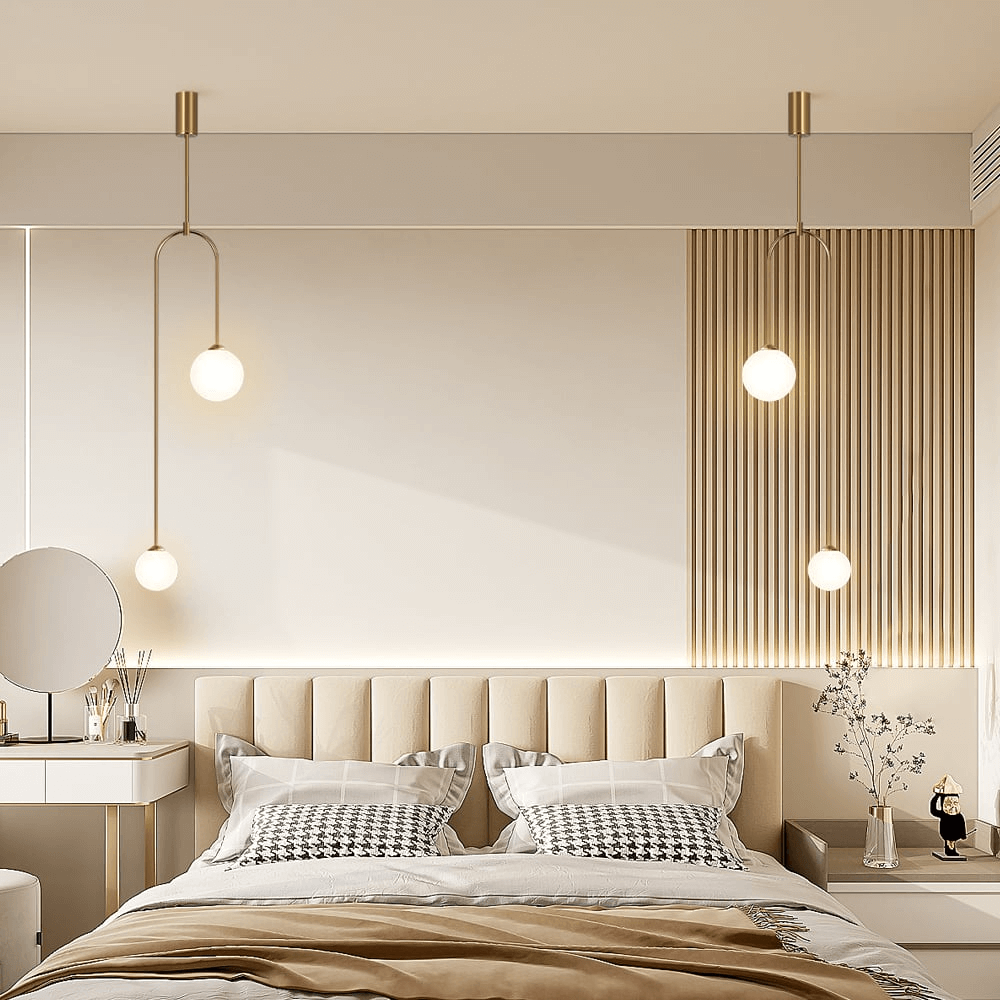 Suspension Moderne en U, 2 Lumières, Verre Globe
