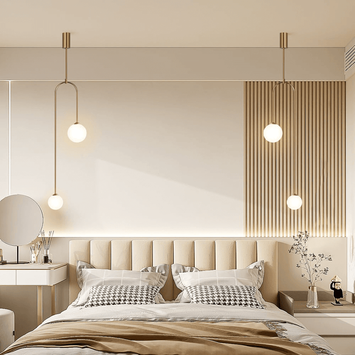 Suspension Moderne en U, 2 Lumières, Verre Globe