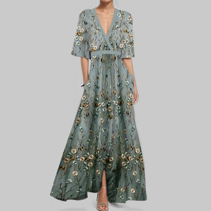 Robe Longue Verte - Élégance Juvénile Demi-Manches
