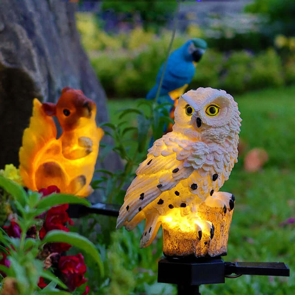 Lot de 2 Lampes Solaires Hibou Extérieur - Décoration Jardin