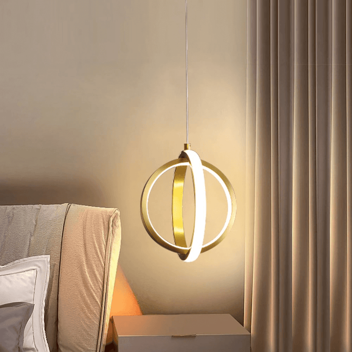 Suspension Lumineuse LED à Deux Anneaux - Design Géométrique Doré