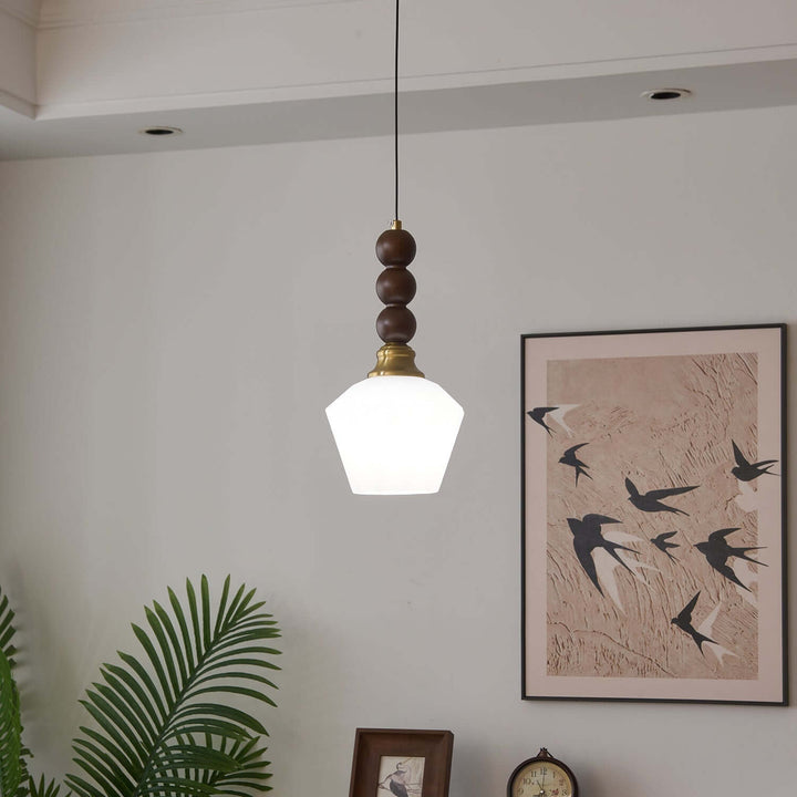 Suspension élégante en verre, bois et métal - Luminaire design