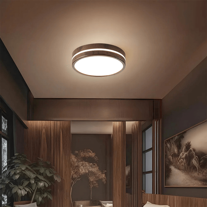 Plafonnier Rond en Bois - Éclairage LED Minimaliste