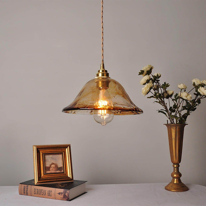 Lampe Pendante Vintage En Verre Brun