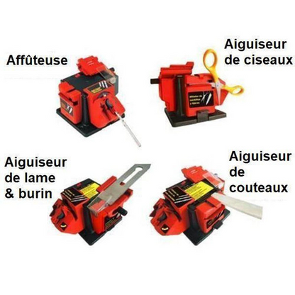 "Aiguiseur électrique multifonctionnel pour couteaux, ciseaux et outils, compact et bleu, angle réglable, 65W puissant."