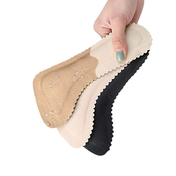 Alt text: "Semelles en mousse à mémoire, confort pour talons hauts, ajustables, anti-glisse, invisibles, matière respirante."