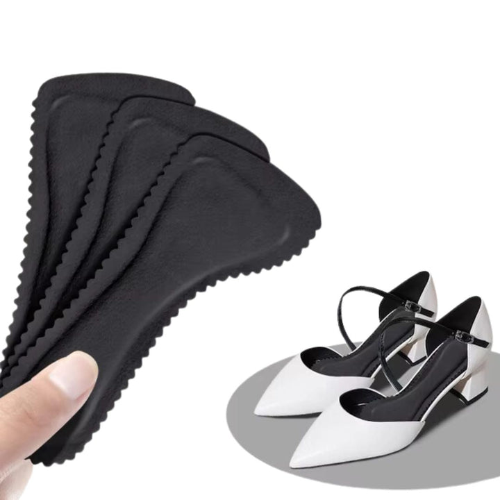 Alt text: "Semelles en mousse à mémoire, confort pour talons hauts, ajustables, anti-glisse, invisibles, matière respirante."