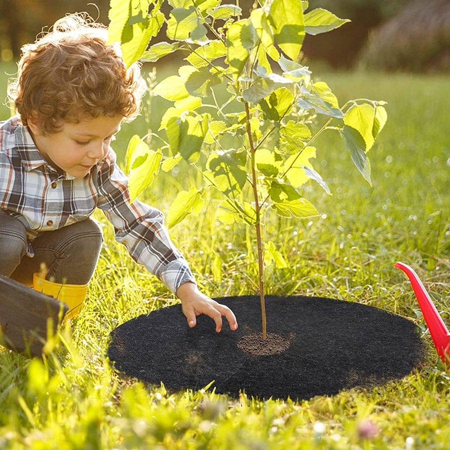 "Anneaux de paillis écologiques pour arbres, protection jardin, installation facile, matériaux durables et respectueux."