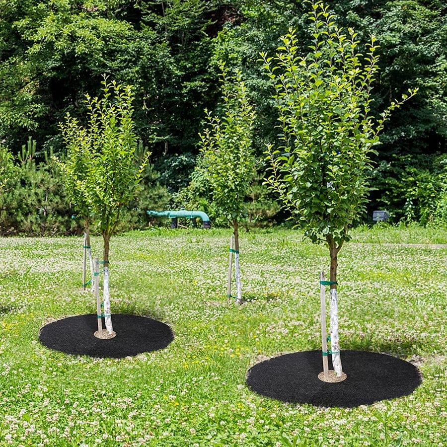 "Anneaux de paillis écologiques pour arbres, protection jardin, installation facile, matériaux durables et respectueux."