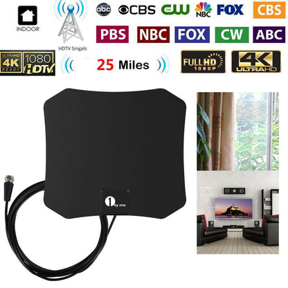 Antenne satellite intérieure HDTV compacte pour réception HD, design élégant, installation facile, clarté exceptionnelle.
