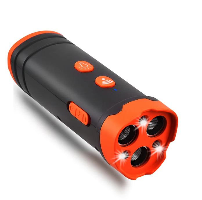 "Appareil de dressage canin à ultrasons, léger, avec lumière LED pour correction douce des comportements indésirables."