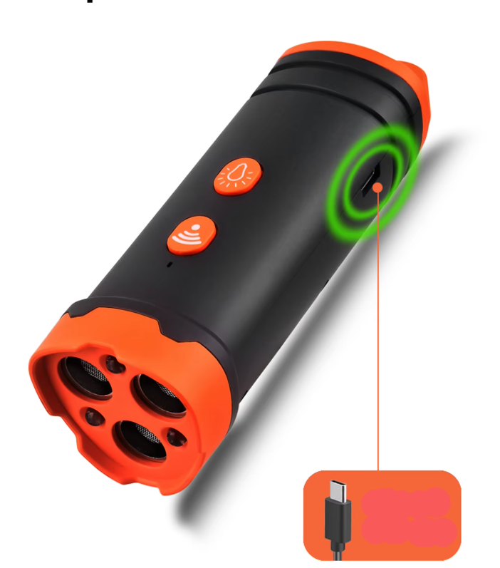 "Appareil de dressage canin à ultrasons, léger, avec lumière LED pour correction douce des comportements indésirables."