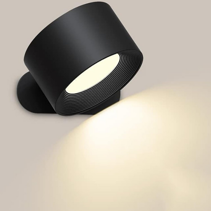 Applique murale LED 360° sans fil en bois, noir ou blanc, éclairage uniforme, rechargeable, pour intérieur ou extérieur.