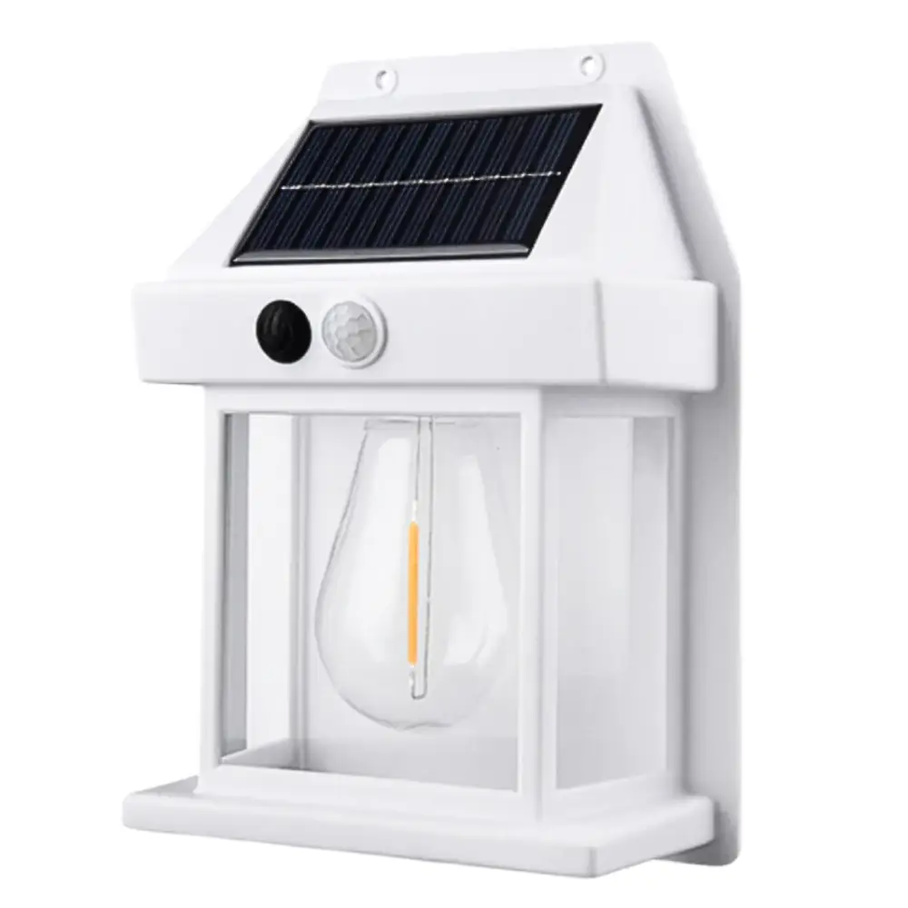 "Applique murale solaire blanche avec capteur de mouvement, étanche, économique, 400 lumens pour éclairage extérieur."