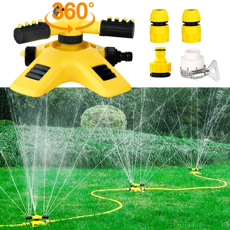 Arroseur rotatif automatique pour jardin, design ergonomique, arrosage uniforme, économie d'eau, couverture large.