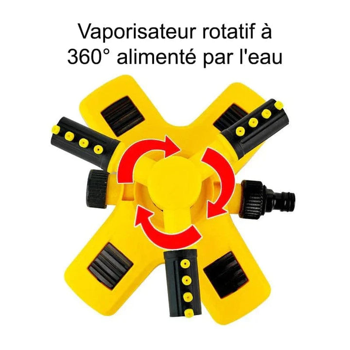 Arroseur rotatif automatique pour jardin, design ergonomique, arrosage uniforme, économie d'eau, couverture large.
