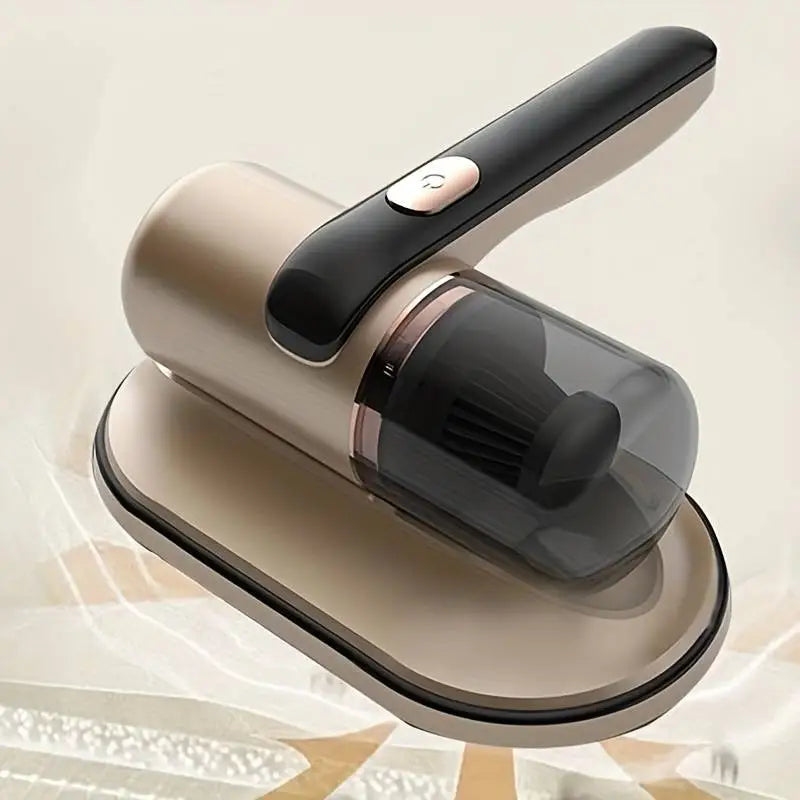 "Aspirateur à main sans fil avec UV, blanc et violet, puissant pour éliminer poussière, acariens et allergènes du lit."