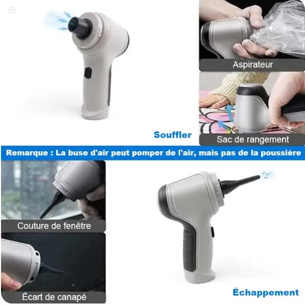"Aspirateur de voiture sans fil avec aspiration 12000PA, compact, gris et vert, idéal pour nettoyage efficace des véhicules."