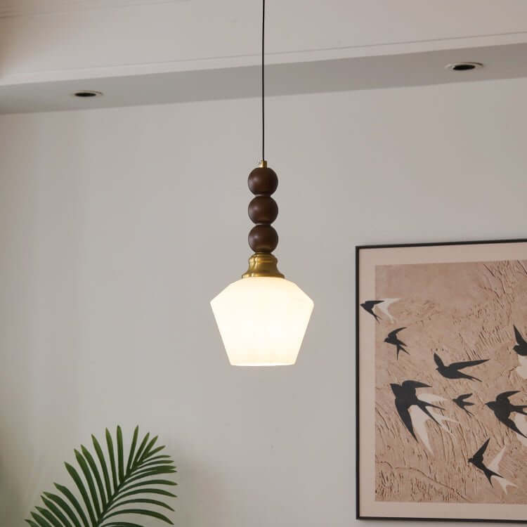 Suspension élégante en verre, bois et métal - Luminaire design