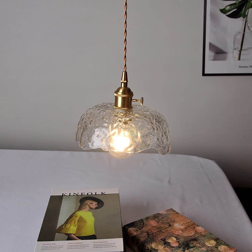 Lampe À Suspension Irrégulière En Verre De Laiton