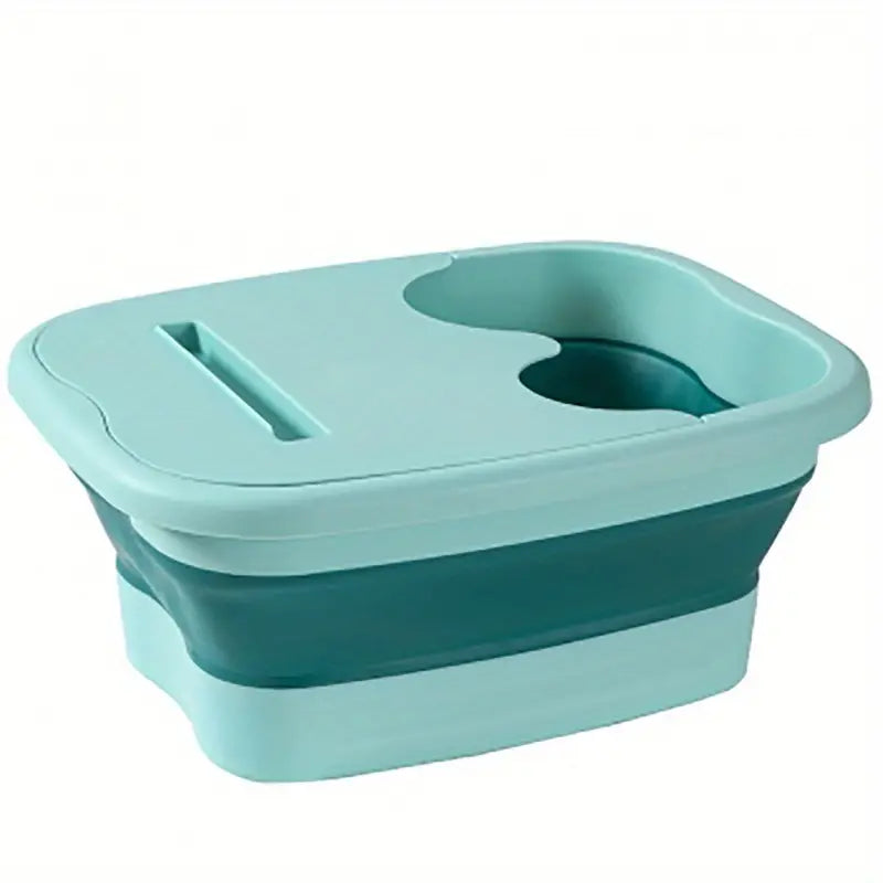 "Bain de pieds pliable blanc compact avec design ergonomique, picots de massage et couverture amovible, pour détente maximale