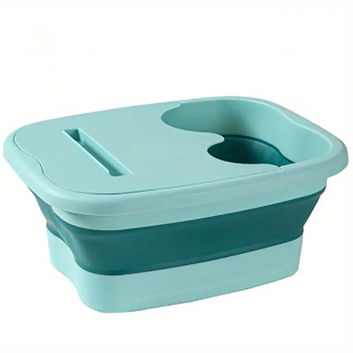 "Bain de pieds pliable blanc compact avec design ergonomique, picots de massage et couverture amovible, pour détente maximale