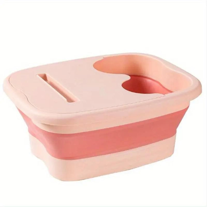 "Bain de pieds pliable blanc compact avec design ergonomique, picots de massage et couverture amovible, pour détente maximale