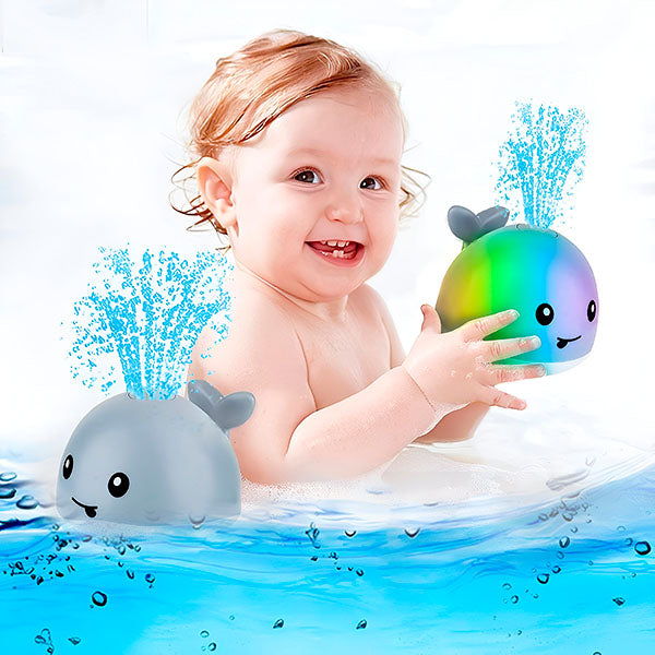 "Baleine de bain interactive enfants, jets d'eau, LED colorées, amusante, sécuritaire, matériau sans BPA pour bain ludique"