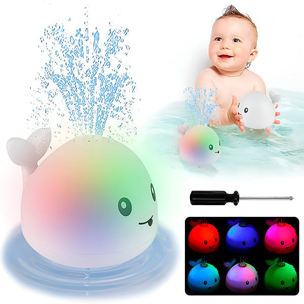 "Baleine de bain interactive enfants, jets d'eau, LED colorées, amusante, sécuritaire, matériau sans BPA pour bain ludique"