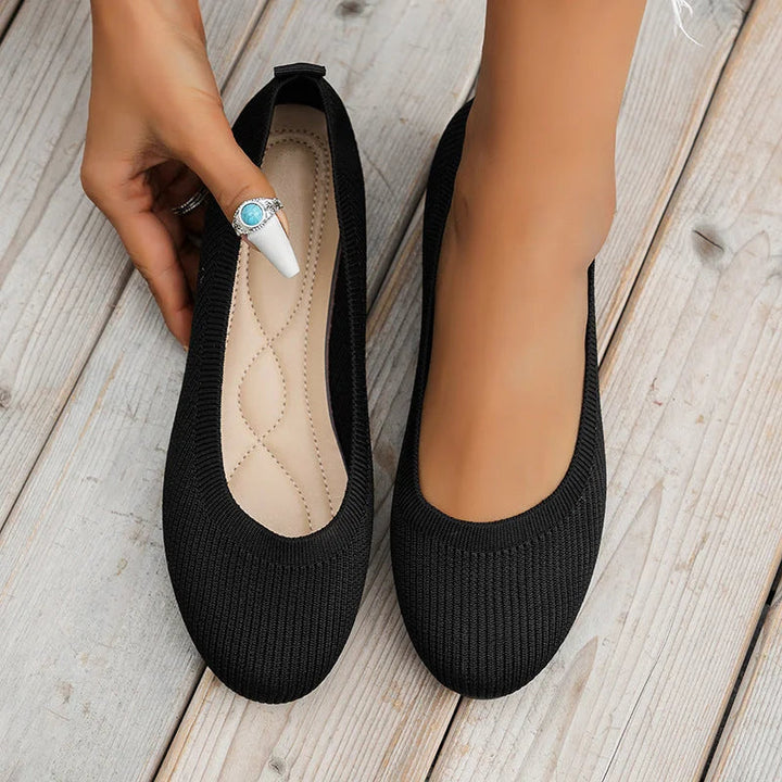 Ballerines élégantes noires, anti-dérapantes, respirantes, avec semelle orthopédique, parfaites pour un usage quotidien.