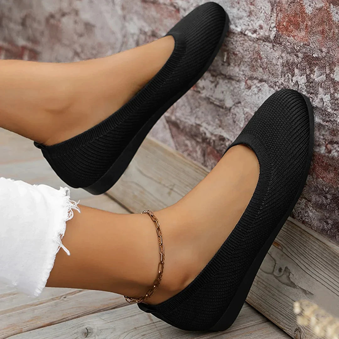Ballerines élégantes noires, anti-dérapantes, respirantes, avec semelle orthopédique, parfaites pour un usage quotidien.