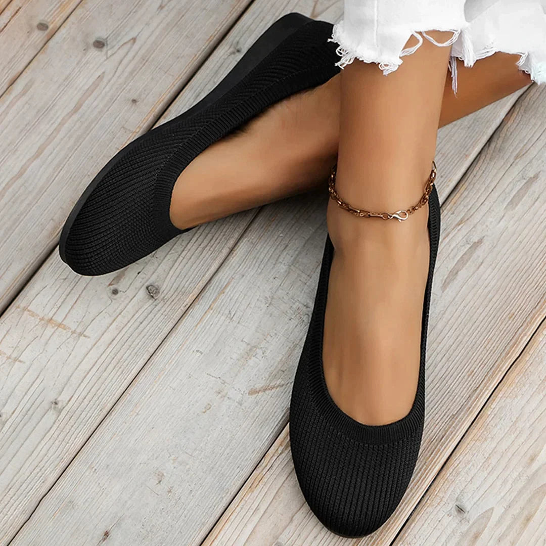 Ballerines élégantes noires, anti-dérapantes, respirantes, avec semelle orthopédique, parfaites pour un usage quotidien.