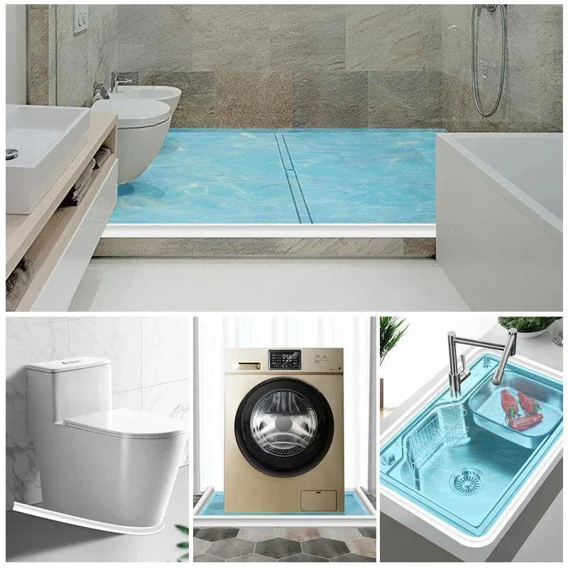 Barrière de douche en silicone flexible, étanche, transparente, s'installe facilement pour empêcher les fuites d'eau.