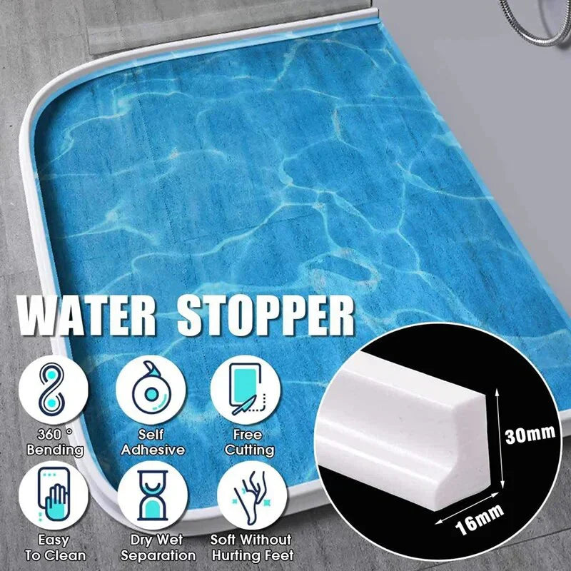 Barrière de douche en silicone flexible, étanche, transparente, s'installe facilement pour empêcher les fuites d'eau.