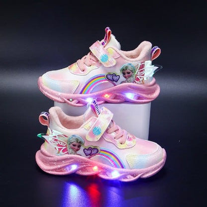 "Baskets LED enfant roses avec imprimé princesse, semelles antidérapantes pour sécurité et style"