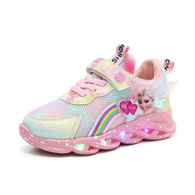"Baskets LED enfant roses avec imprimé princesse, semelles antidérapantes pour sécurité et style"