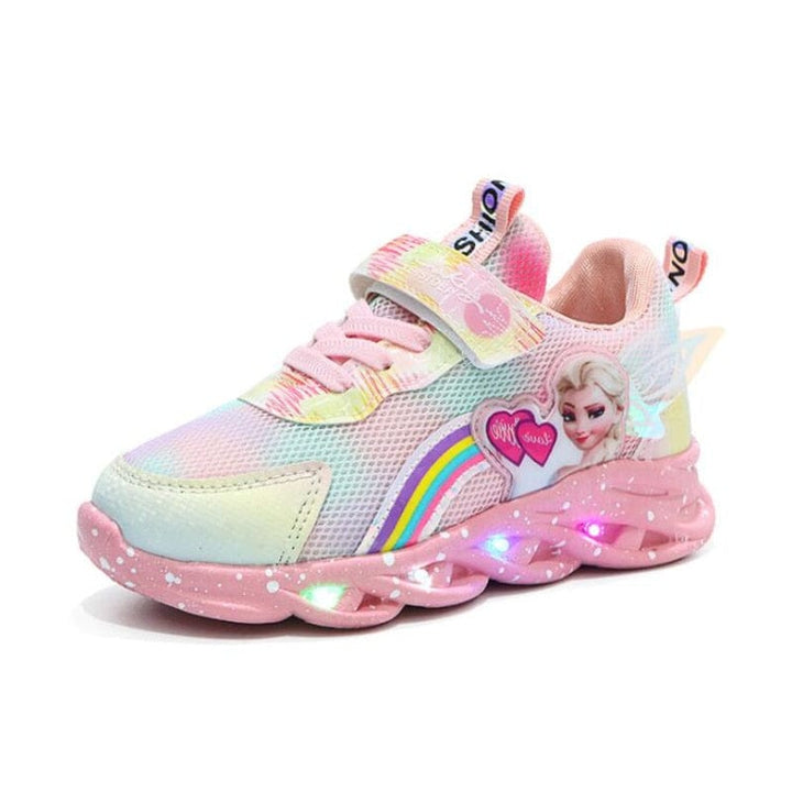 "Baskets LED enfant roses avec imprimé princesse, semelles antidérapantes pour sécurité et style"