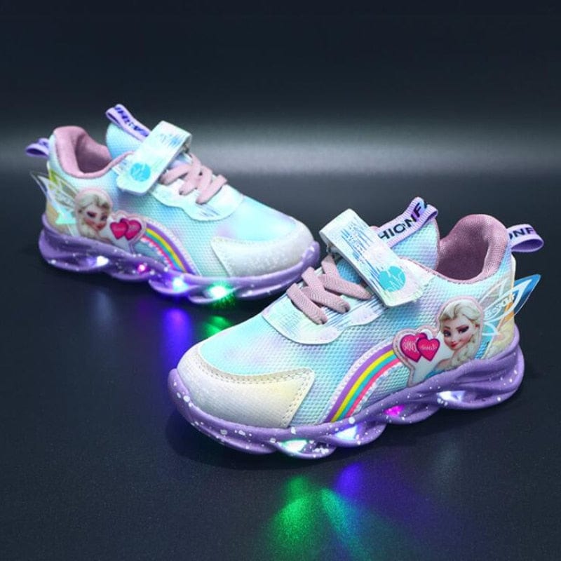 "Baskets LED enfant roses avec imprimé princesse, semelles antidérapantes pour sécurité et style"