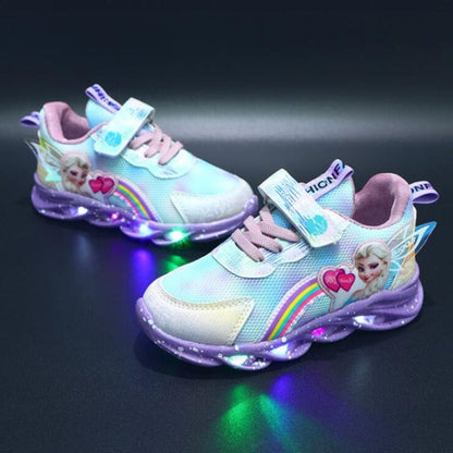 "Baskets LED enfant roses avec imprimé princesse, semelles antidérapantes pour sécurité et style"