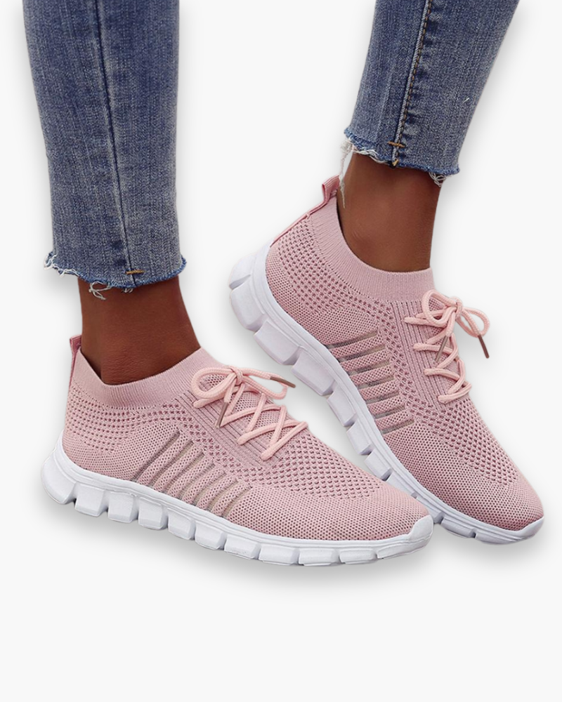 "Baskets respirantes pour femme, légères avec semelle épaisse, tissu ventilé, idéales pour confort quotidien."