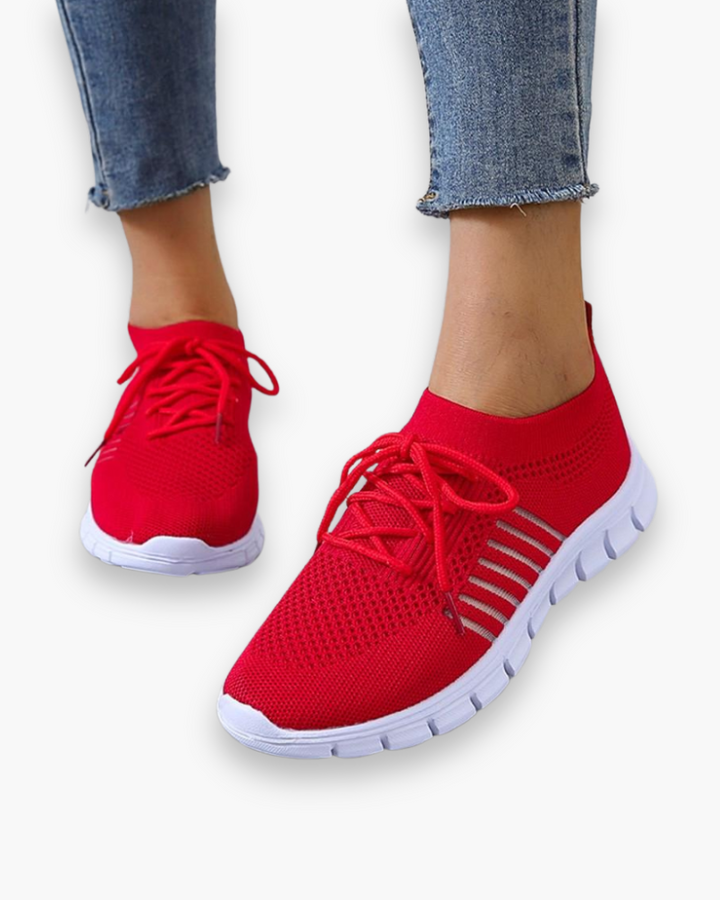 "Baskets respirantes pour femme, légères avec semelle épaisse, tissu ventilé, idéales pour confort quotidien."