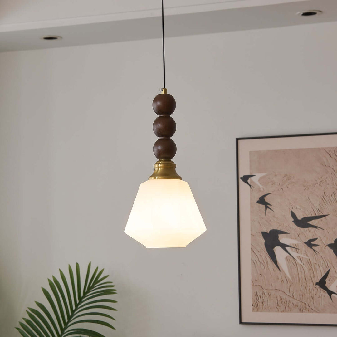 Suspension élégante en verre, bois et métal - Luminaire design