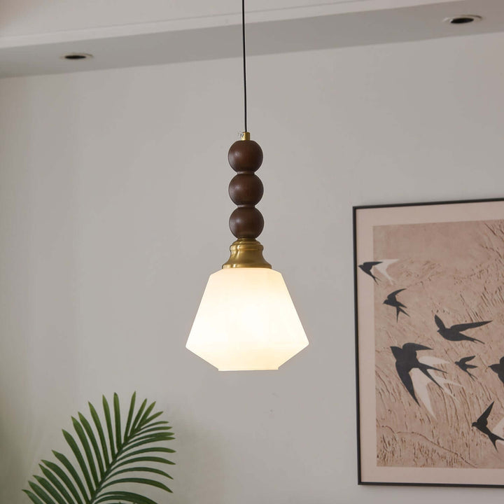 Suspension élégante en verre, bois et métal - Luminaire design