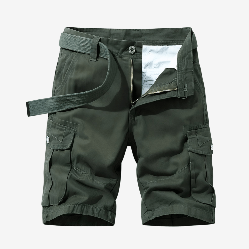"Bermuda de randonnée homme léger et robuste, tissu respirant, ceinture ajustable et poches cargo pour aventure en plein air.