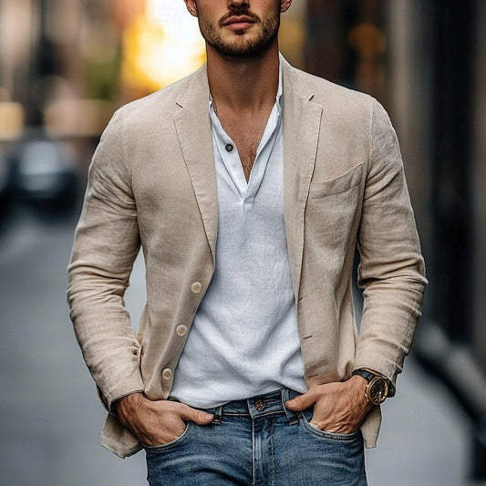 "Blazer Adrien en lin léger, élégance estivale, coupe moderne, confort pour événements chauds"