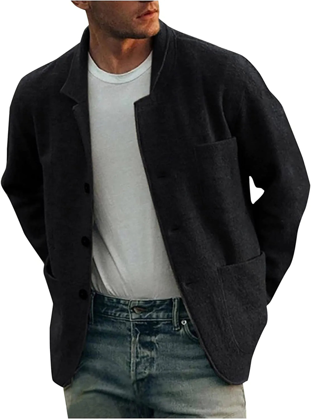 Blazer élégant homme avec poches multiples, coupe chic et moderne, couleur neutre, parfait pour toutes occasions.