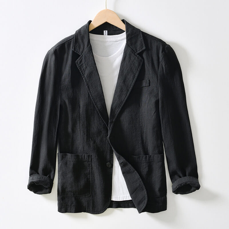"Blazer en lin beige homme, élégant et léger, parfait pour un look raffiné et confortable lors d'occasions formelles."