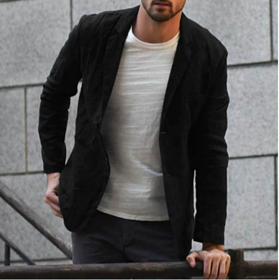 "Blazer en lin élégant, coupe moderne et respirant, idéal pour événements d'été, style polyvalent pour homme"